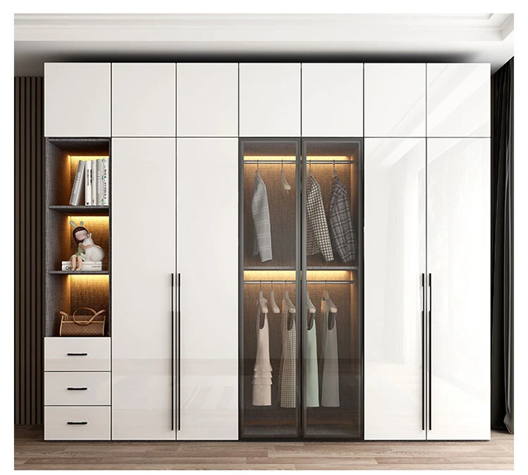 Modern minimalist light luxury high-gloss wardrobe bedroom swing door Nordic large wardrobe locker glass door wardrobe