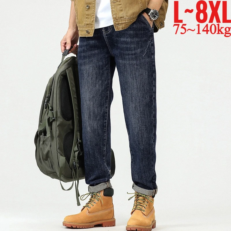 

Мужские джинсы Extra Big Size 48, зауженные, с эластичным поясом, из денима, свободного кроя, с высокой эластичностью, большие размеры 46, модная уличная одежда