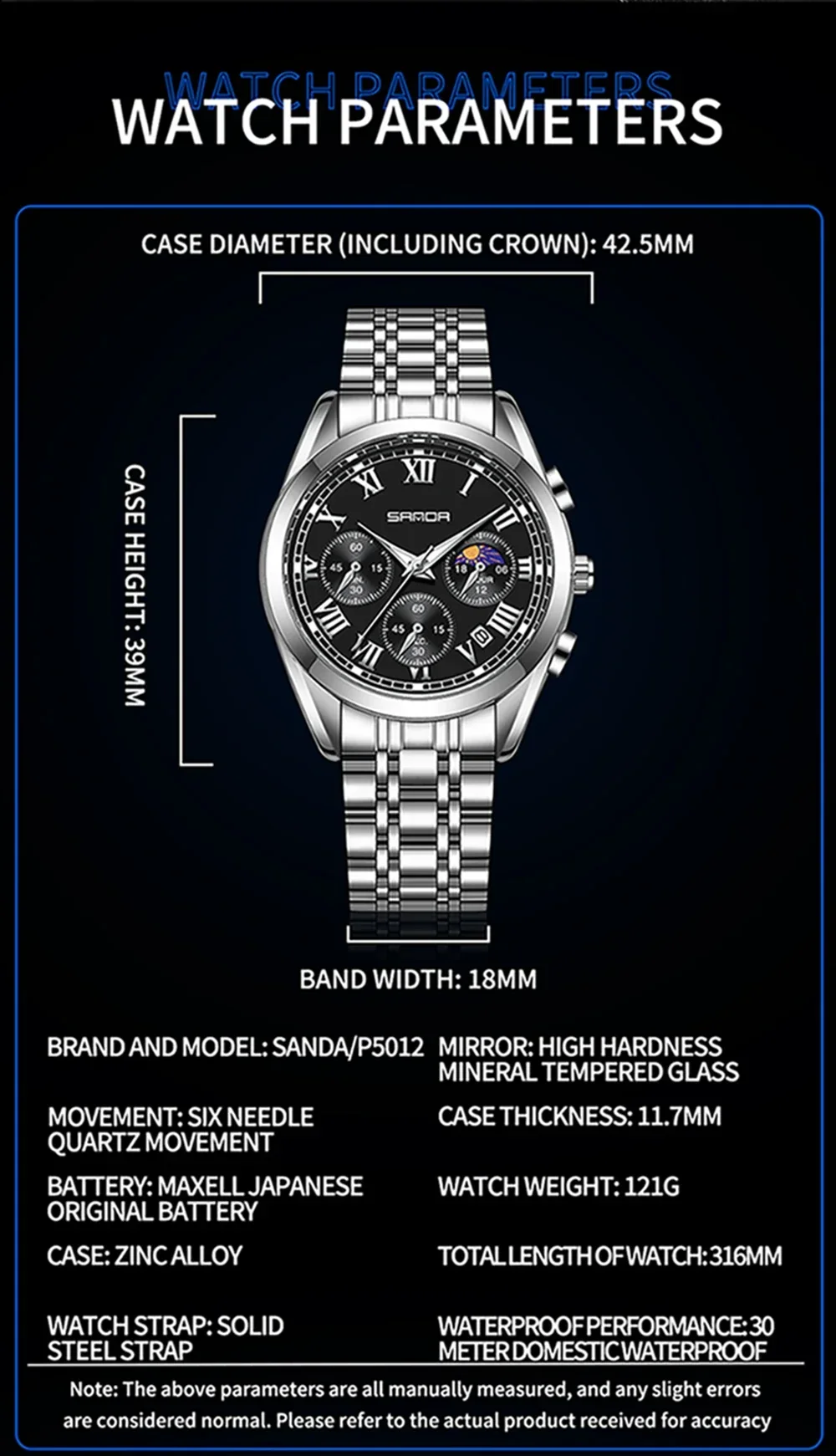 SANDA 5012 Top New Fashion Watches for Men Luxury Sport Business WristWatch Waterproof Quartz Big Clock Digital Male Watch