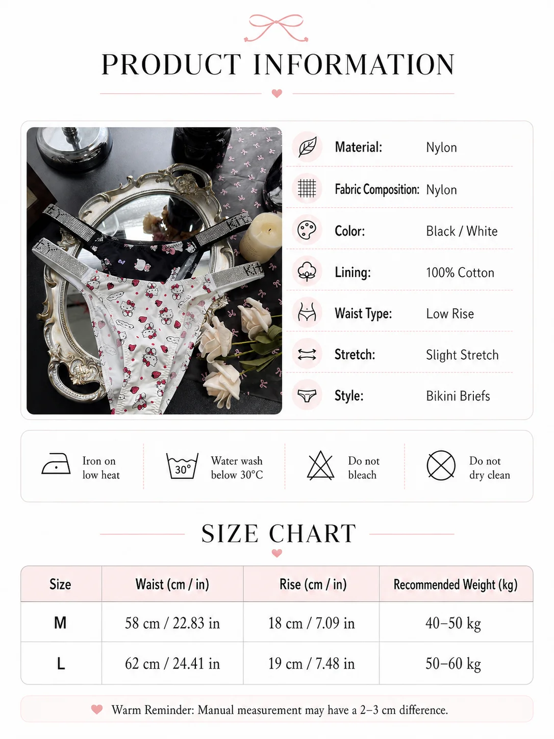 Sanrio HelloKitty Rhinestone BlingBling Strap Low Rise Sexy Triangle Panties Summer Thin Breathable Cotton Hot Girl Intimate Wea - view 6