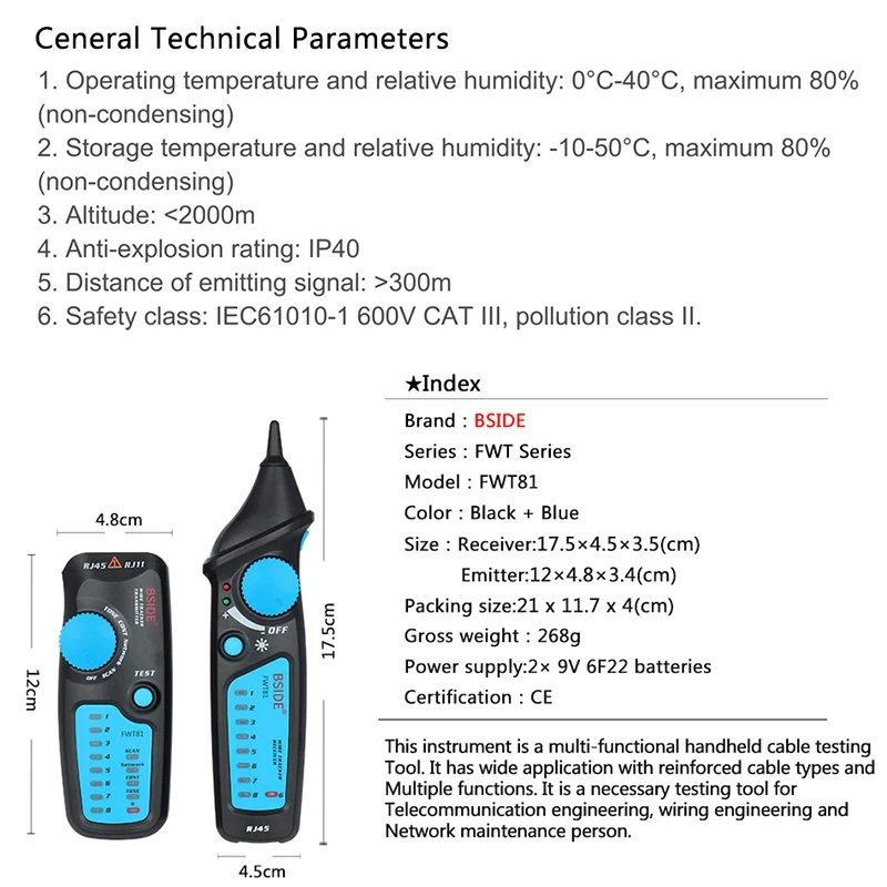 FWT81 Cable lan tester Network Ethernet Cable Tester Repair RJ11 RJ45 Cat5 Cat6 Telephone Wire Tracker Tracer  Networking Tool