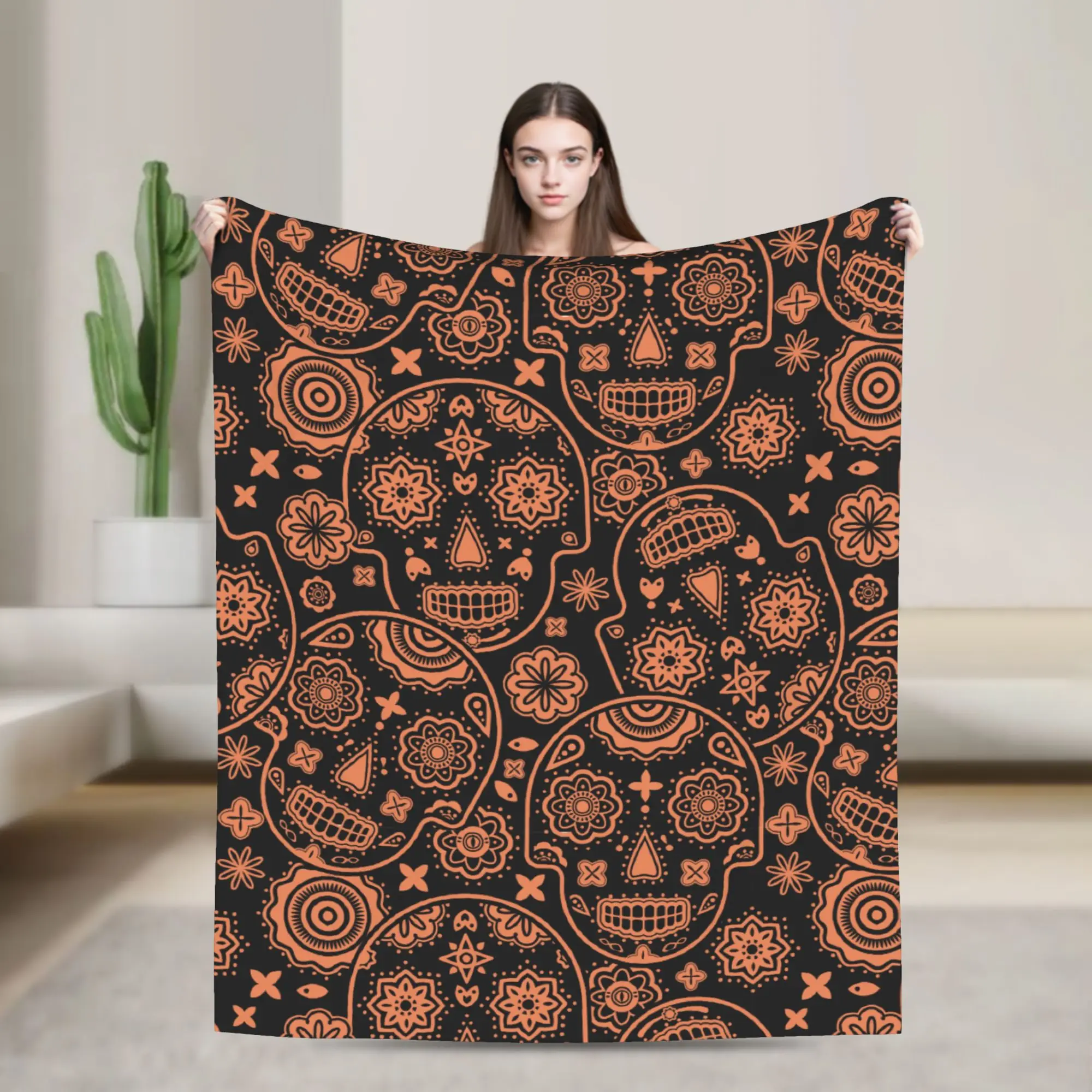 Sugar Skull Day of the Dead Halloween Blanket Cover Flannel Mexican Skeleton Thin Throw Blanket for Bedding Couch Bedroom Quilt