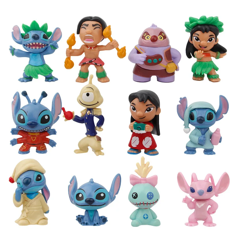 

12Pcs/Set Disney Lilo & Stitch Action Figures Scrump Pleakley Jumba Model Doll Toy Cosplay Figurines Room Decoration Kids Gift