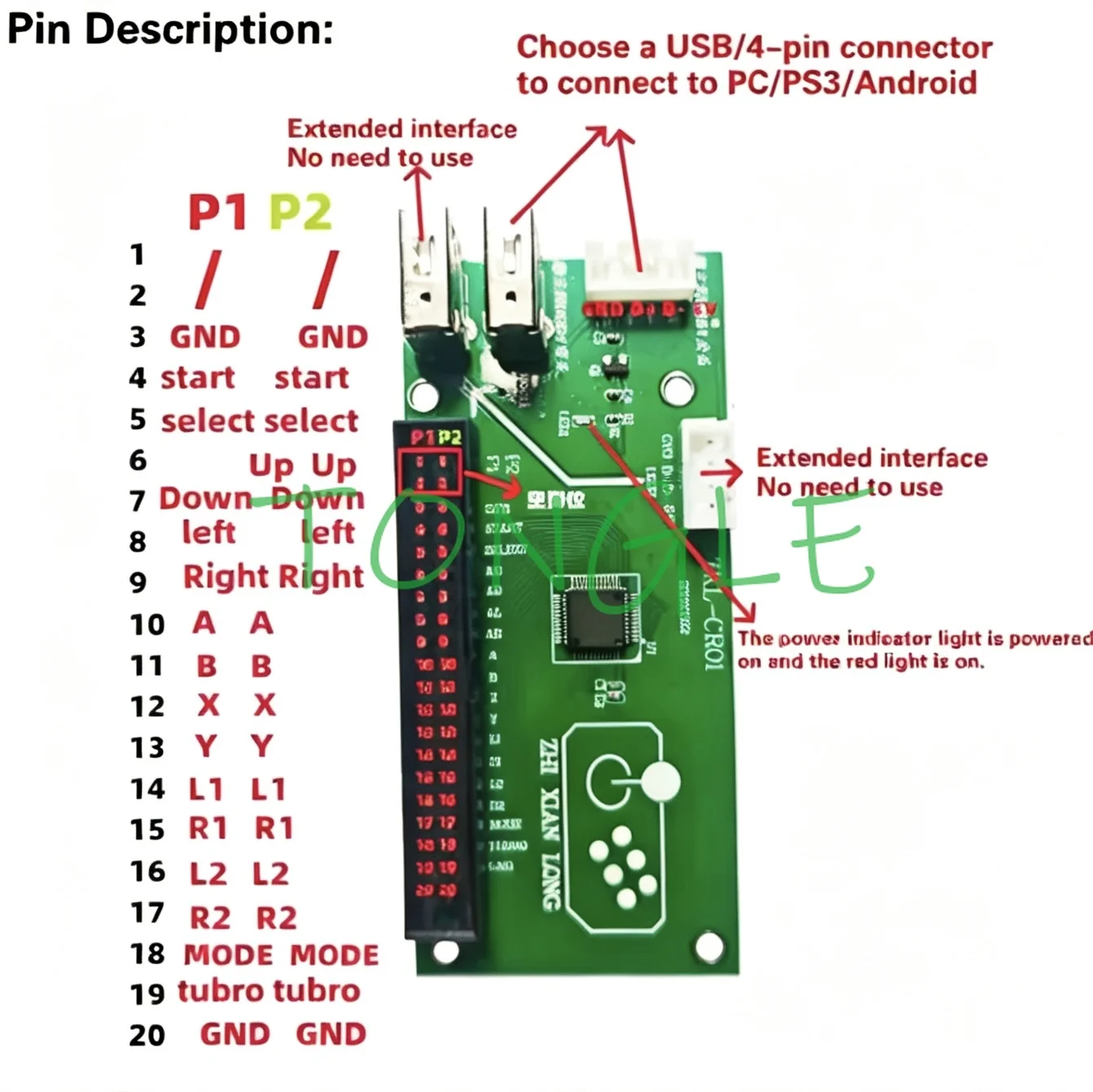 USB To Arcade Joystick Bttons Chip, Hitbox Game Stick DIY, 2 Players Controller PCB Kit, Support PC PS3 Android