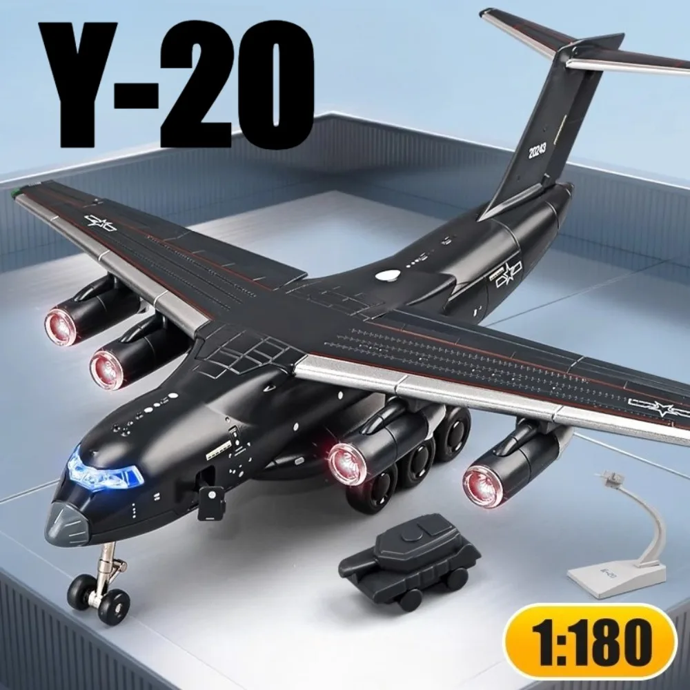 

1:180 Scale Y-20 Transport Aircraft Model Toy Metal Body Pull Back Foldable Nose Wheel Military Plane Models Children's Gifts