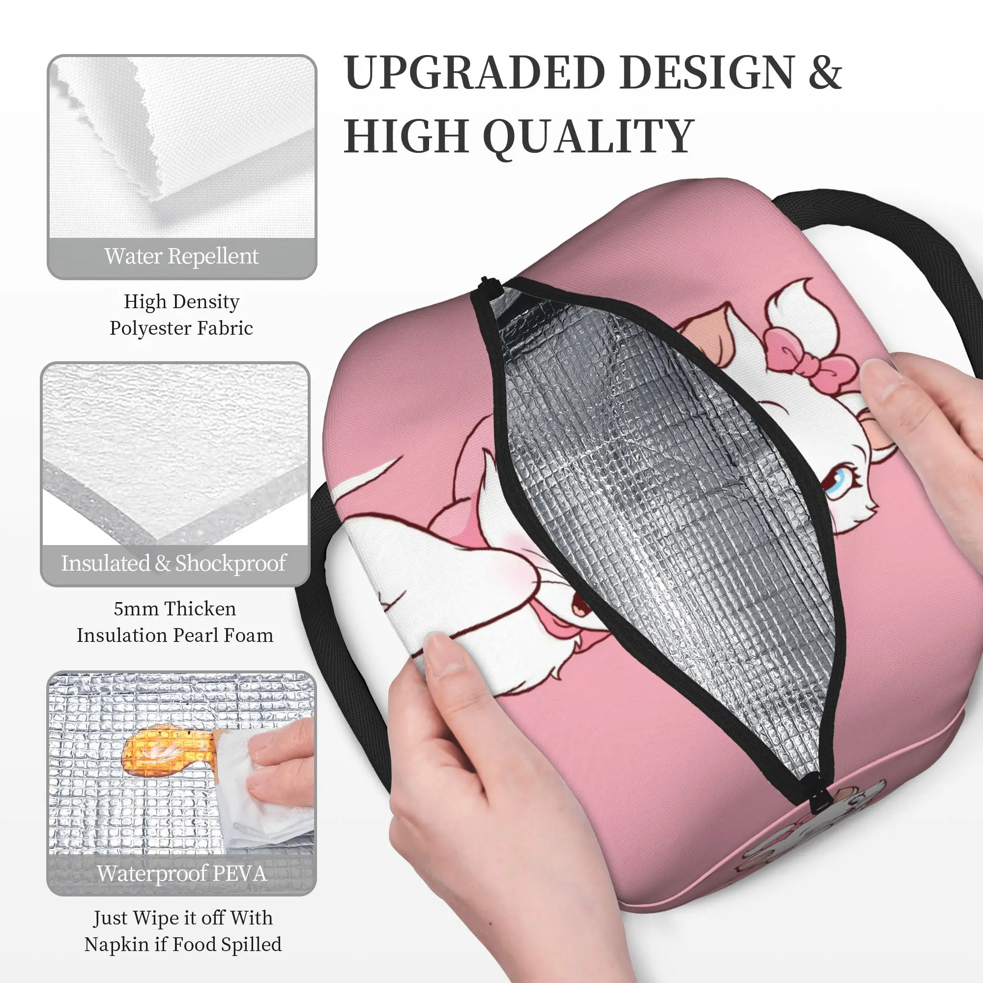 Cartoon Marie Lunchtasche für Kinder, grafische Lunchbox, lässige Picknick-Kühltasche, tragbare, wasserdichte Tragetasche für Lebensmittel – Detail 5