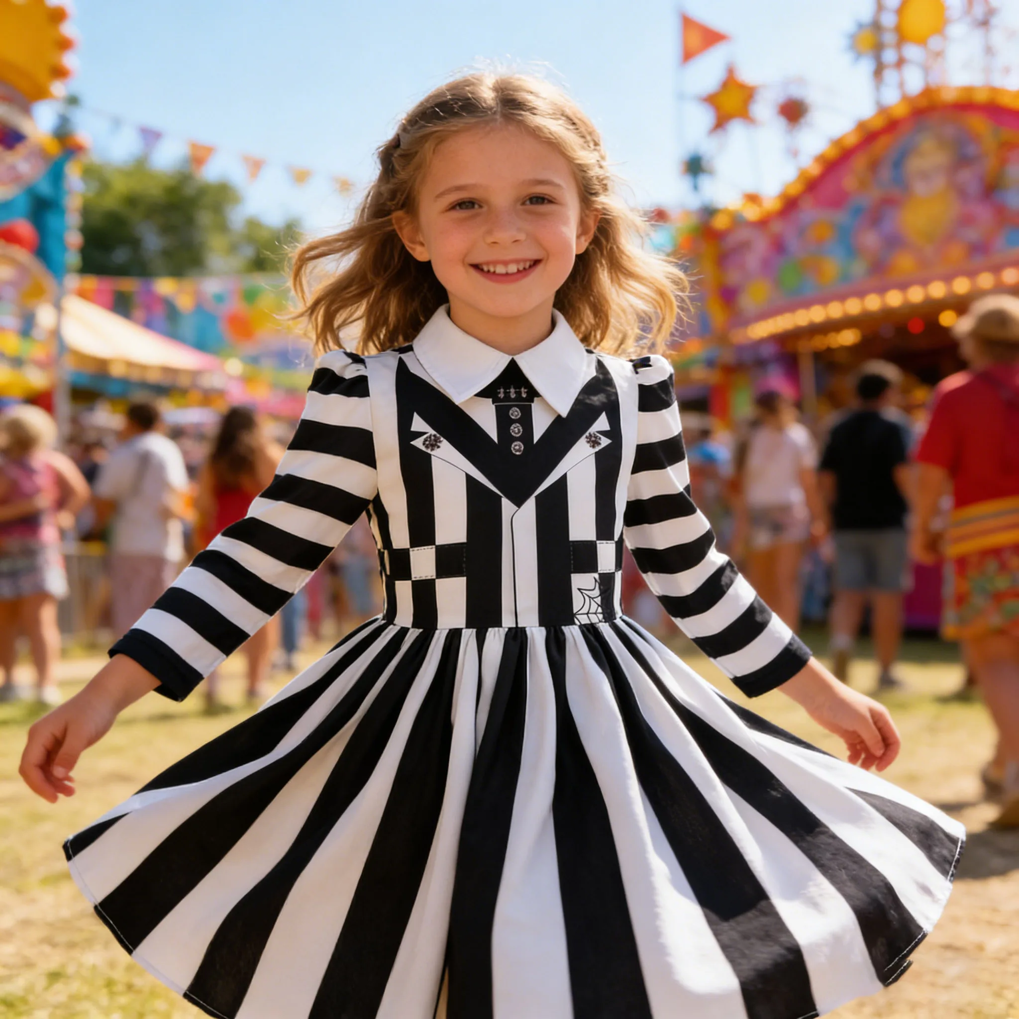 2026 Karnevalskostüm für Mädchen, langärmelig, Prinzessinnenkleid, kleine Mädchen, schwarz-weiß gestreiftes Kleid, Maskeradekleidung für Teenager