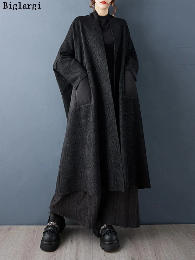 

Оверсайз, осенне-зимнее новое длинное пальто, женские лоскутные модные свободные плиссированные женские куртки, повседневные женские пальто