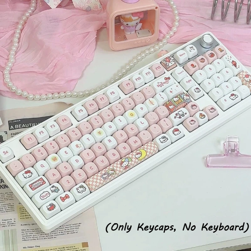 Kawaii Hello Kitty Theme Keycap for Mechanical Keyboard PC Accessories MOA Height PBT Material Durable Keycaps Set Collectors
