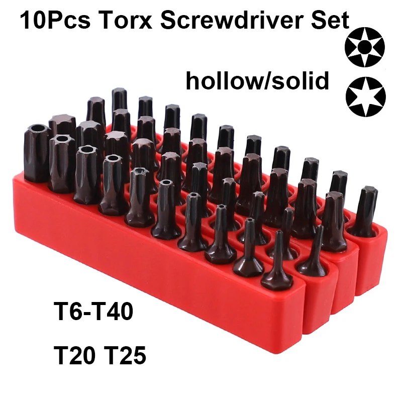 10PCS High Quality Precision Torx Screwdriver Bits Set S2 Hollow Solid Torx Screw Driver Kit T6-T40 T20 T25 Torx Batch