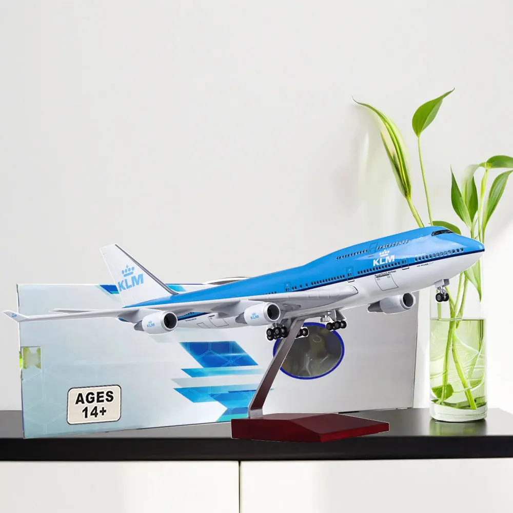 

Diecast Resin Plane 1/157 Scale 47CM Airplane B747 KLM Royal Dutch Airlines Model with LED Light(Touch or Sound Control) for Col