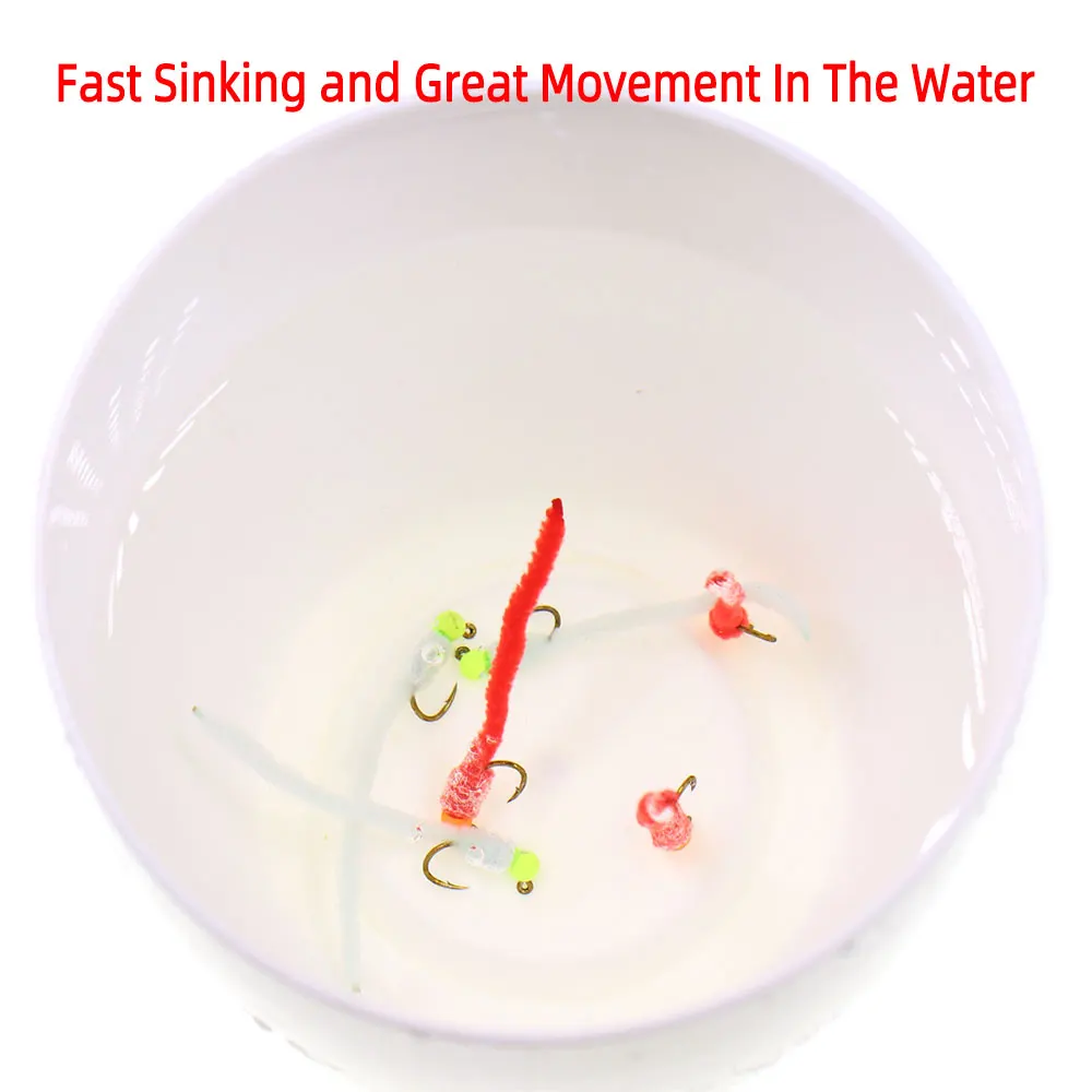 6 Stück # 12 gezahnte Jig-Squirmy-Worm-Fliegen, schnell sinkende Nassfliegen, künstliche Regenwurm-Fliegen für Forellen-, Barsch-, Blugill- und Grauforellen-Angeln – Detail 4