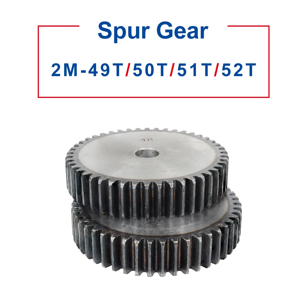 1 Piece Spur Gear 2M49/50/51/52T Bore14/16mm Teeth Pitch 6.28mm Teeth Depth4.5 mm Motor Gear Low Carbon Steel Total Height 20mm