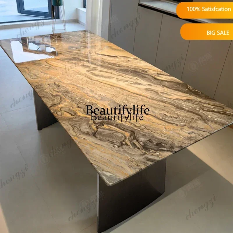 Venice brown marble dining table light luxury high-end natural micro-supercrystalline stone Italian minimalist table