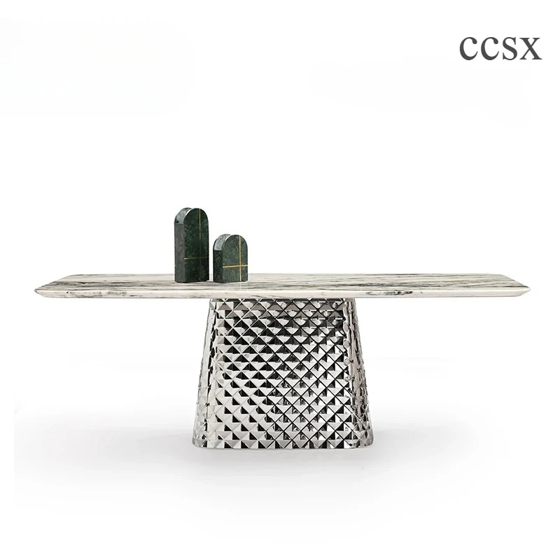 minimalist natural marble dining table//Modern rectangular dining table