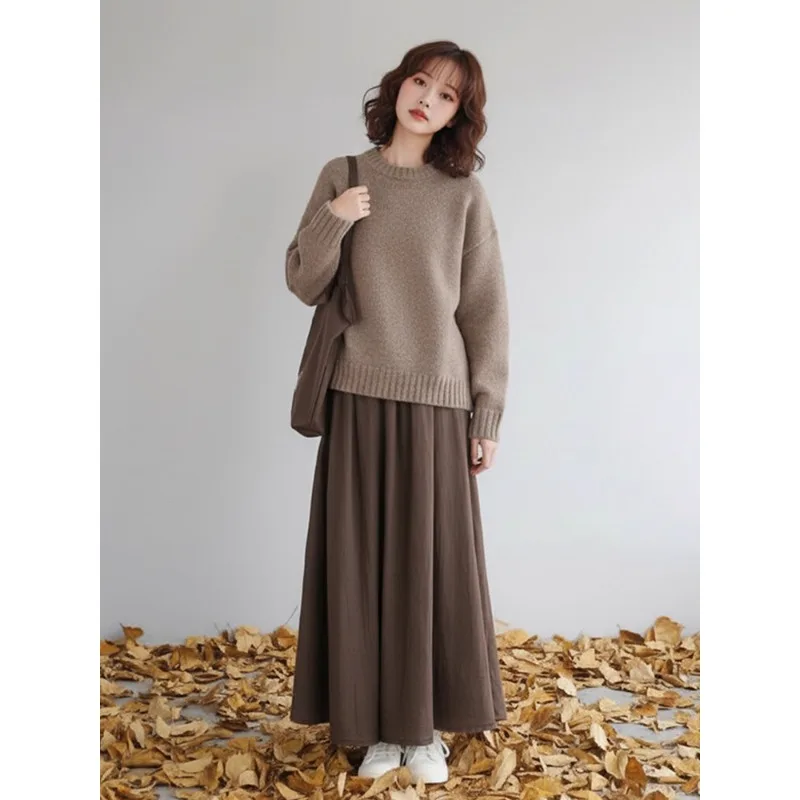 2025 겨울 니트 드레스 여성용 하이웨이스트 롱 슬리브 라운드 네일린 아메리칸 스타일 패셔너블 한국 감성 가운