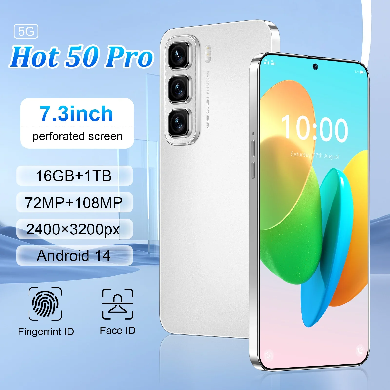 

2025 New Smartphone Hot 50 Pro 5G Phones,7.3 Inch,16GB RAM,1024GB ROM,Dual SIM,Mobile Phone,Google Play Store,7800mAh,Cellphones