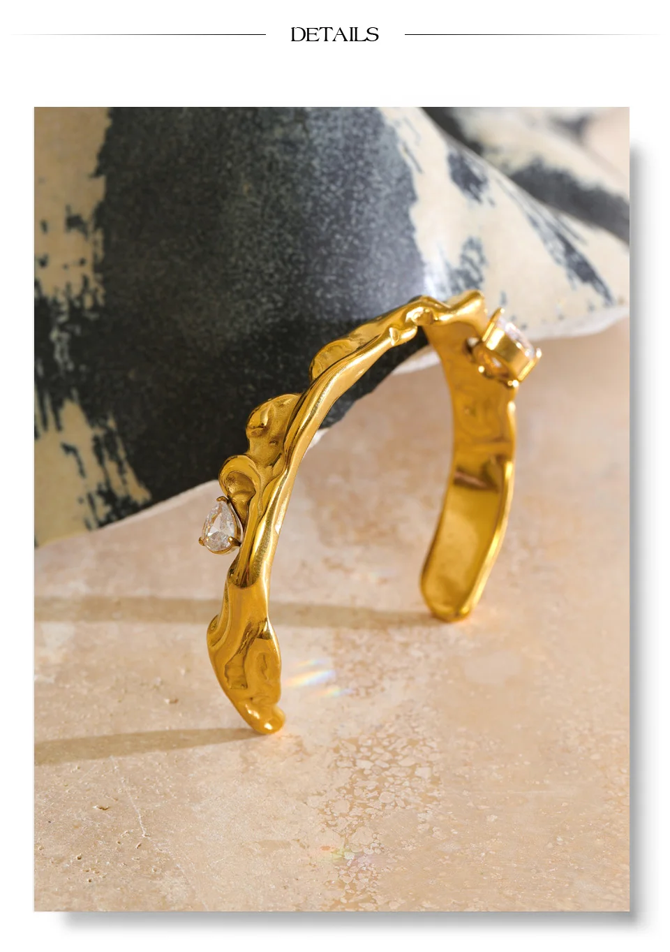 Yhpup 55 mm Edelstahl-Zirkonia-Guss-Armreif, PVD-beschichtet, wasserdicht, hochwertiger, personalisierter goldener Schmuck – Detail 7