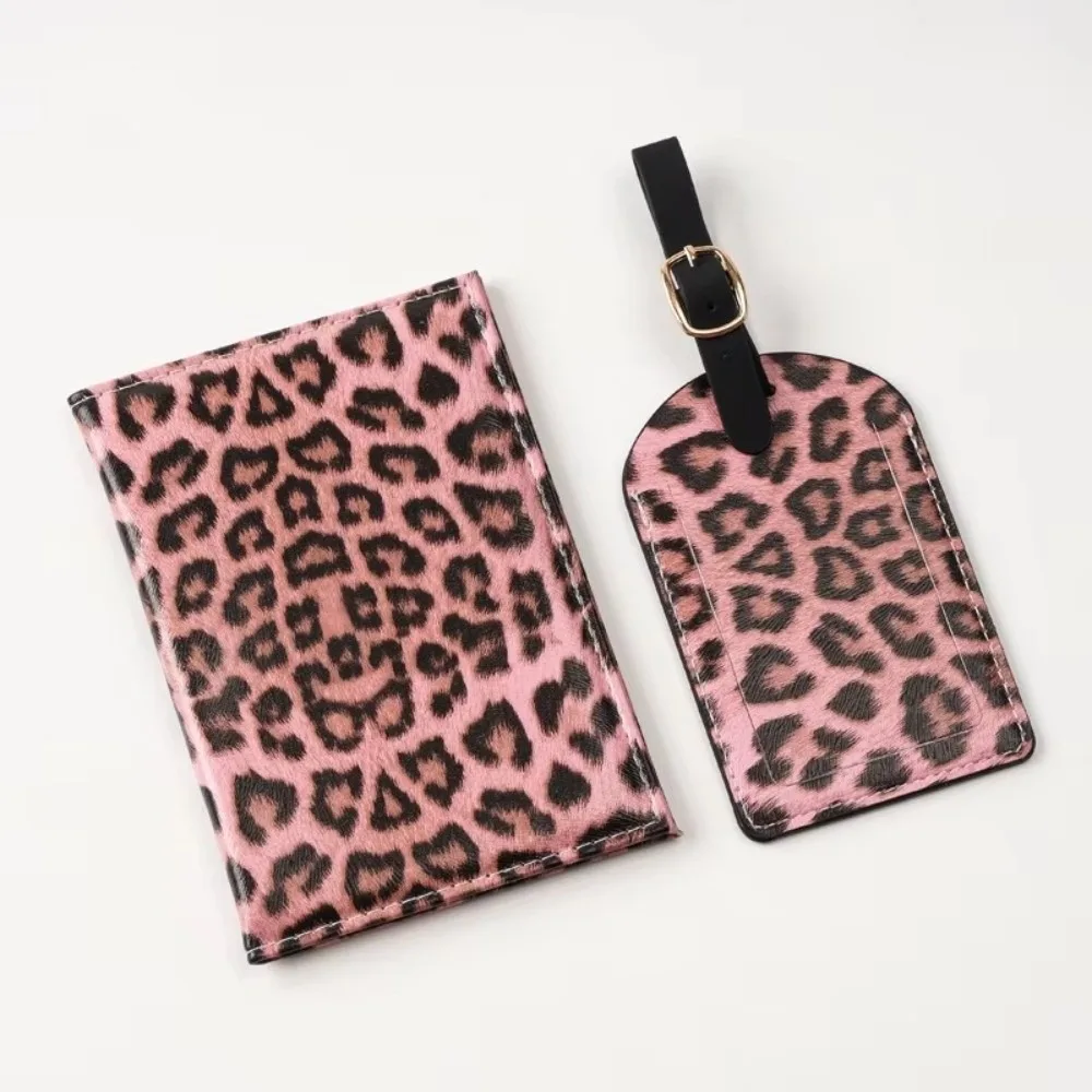 2pcs Leopard Print Passport Cover PU Leather Unisex Design Passport Wallet Protective Cover Storage Bag Passport Holder Gift