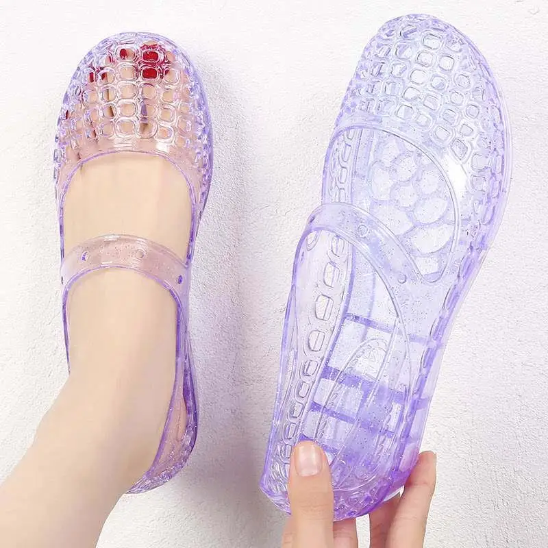 Transparent Crystal Headphones Women's Summer Fairy Sandals Slope Heel Casual Outdoor Shoes Anti-slip Mom Fashion Comfortable