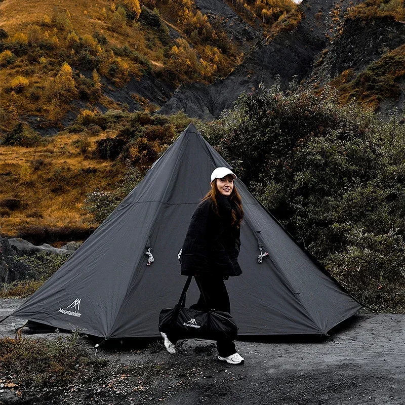 Mountainhiker Outdoor Black Tower Pyramid Tent Windproof 3-4 Person Four Seasons Camping Tent Portable Disassembly Rainproof