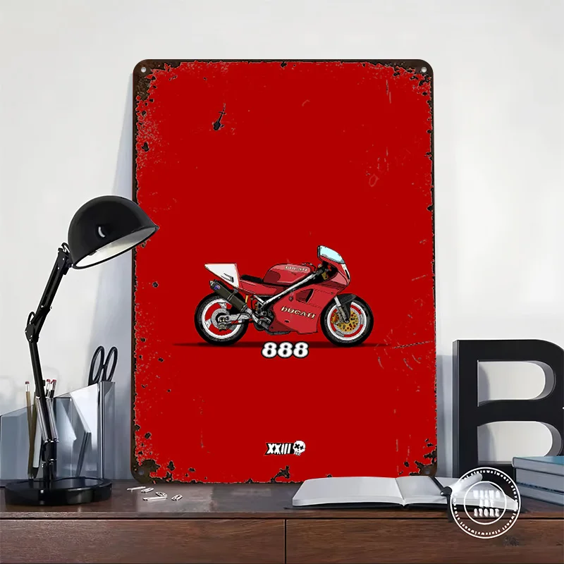 Italian Motorcycle 888 Garage Wall Art Metal Poster Customized Wall Art Retro Vintage Metal Signs for Man Cave Room Accessories