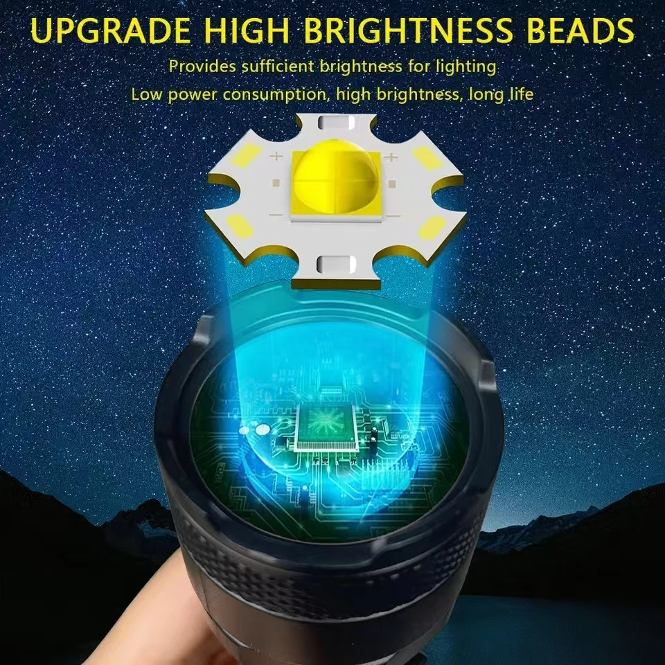 Very Strong Flashlight Long Range Very Powerful Portable Rechargeable Led Lamp Lanterna Flashlights High Power Ultra Torch Light