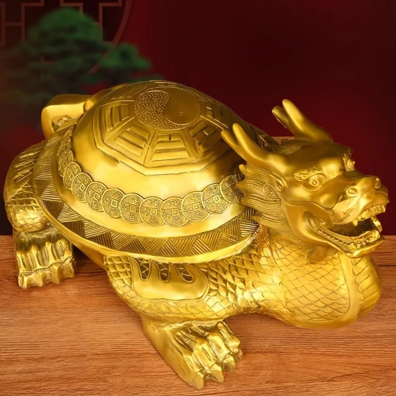 Ornament, Brass Bagua Dragon Money Turtle, Decorative Craft for Living Room, Entryway, Office, Study,