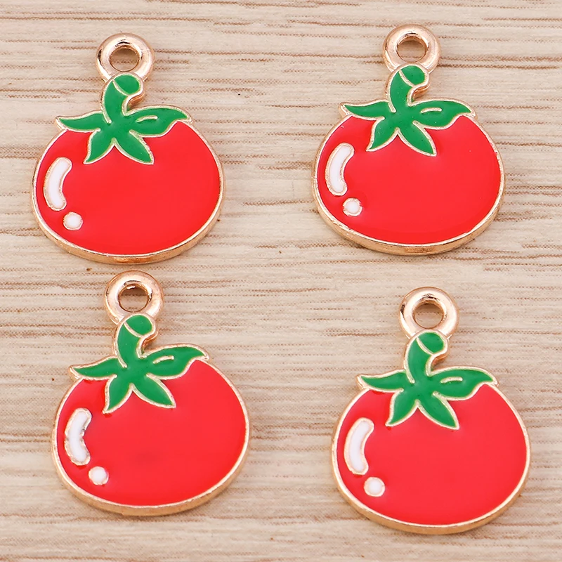 10 Stück 13x17mm süße Lebensmittel Charms Emaille Tomaten Charms Anhänger für Schmuckherstellung Halsketten Ohrringe Armbänder DIY Bastelbedarf – Detail 4