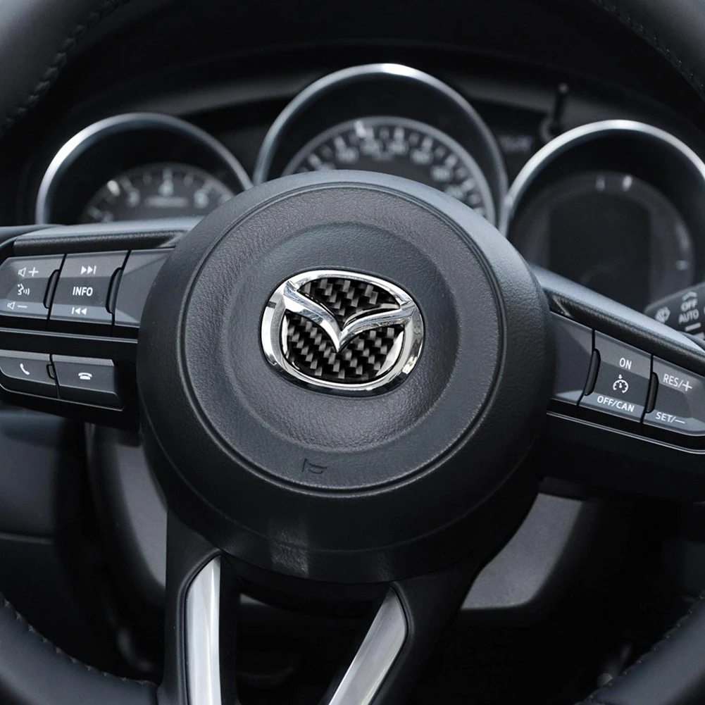 غطاء مركز عجلة القيادة من ألياف الكربون ، ملصقات زخرفية ، ملحقات الشارات الداخلية ، مازدا لا ، أتينزا ، ، من 1-4