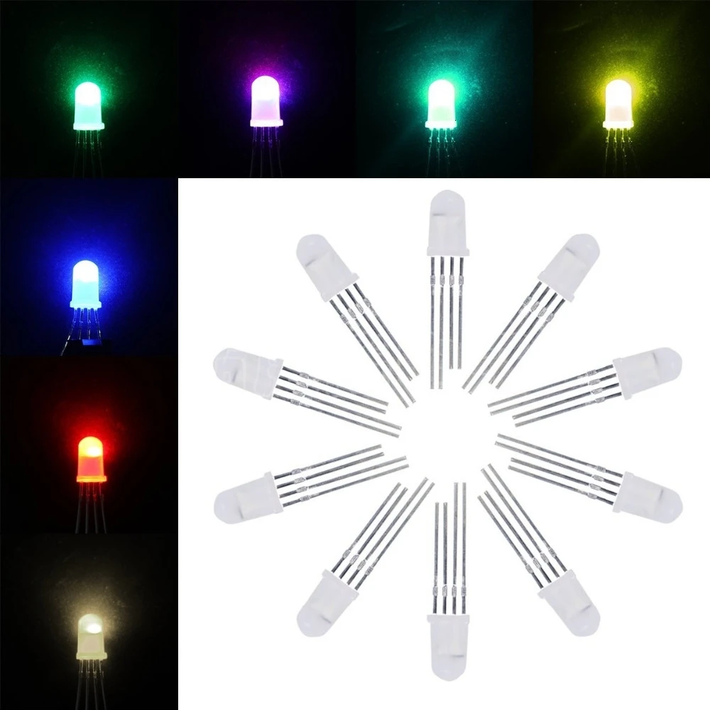 풀 컬러 RGB LED 칩 통합 컬러 라이트, WS2812, SK6812, APA106, YF923, YF912, 풀 컬러 어드레서블 DC12V, 100 개, 5mm