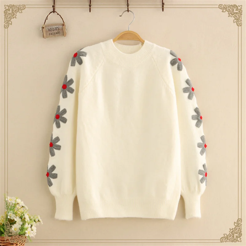 2025 Autumn Winter New Sweet Cartoon 4 Colors Round Neck Women's Pullover Knitwear Girl's Sweater Top