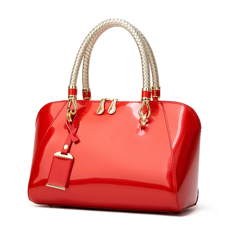 Luxury Designer Handbag Shiny Leather Boston Bag 2024 Fashion New Blue Red Black Beige Pink Bags for Women Sac De Luxe Femme