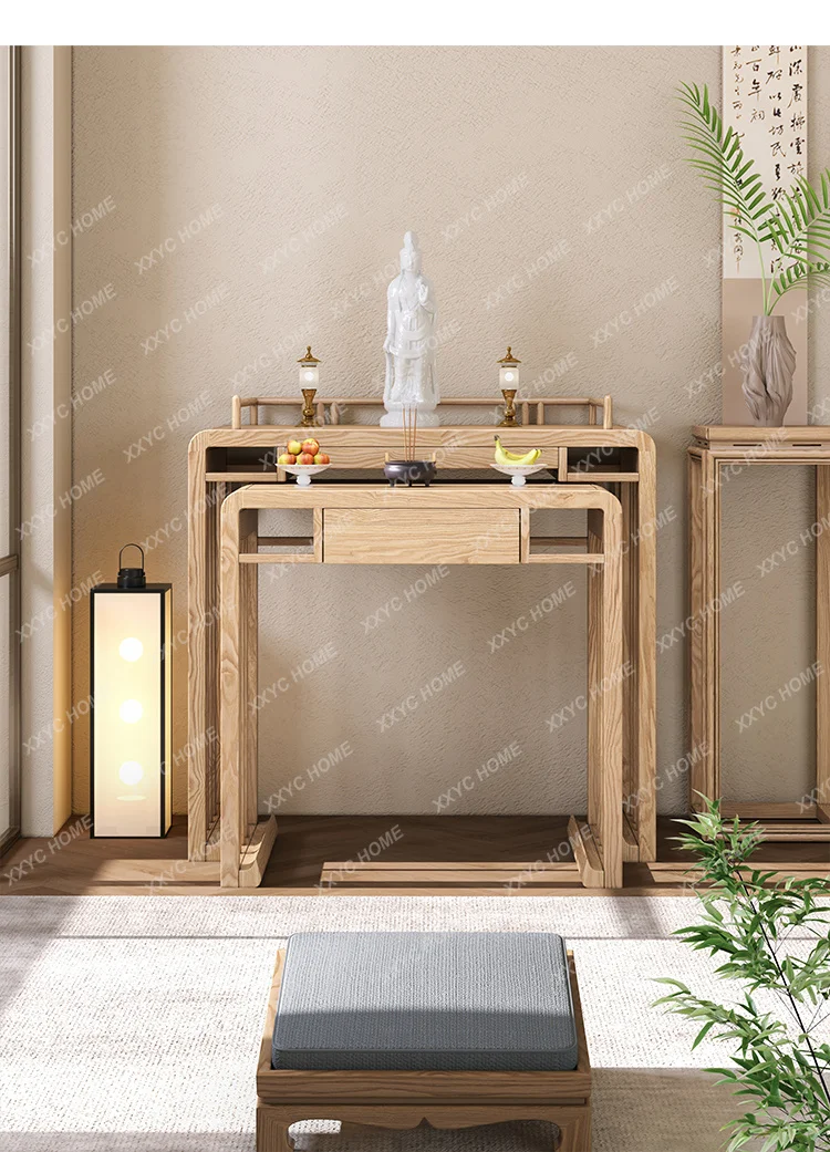 d178 new Chinese solid wood table combination for Taiwan Guanyin God of Wealth home living room Buddha table Buddhist hall