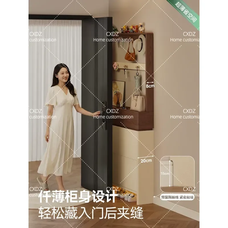 Ultra Thin Entryway Shoe Cabinet with Coat Rack Integrated Narrow Hallway Storage for Small Apartments Space Saving Organizer