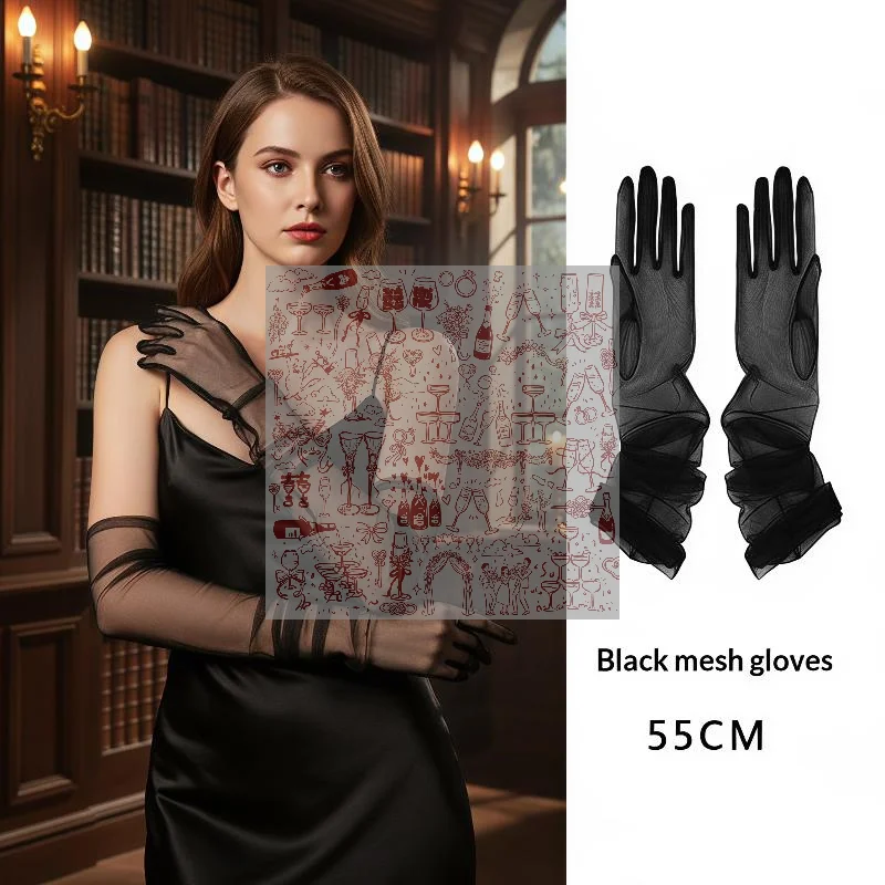 55CM Sexy Thin Hollow Transparent Long Gloves Solid Net Yarn Mesh Women Man Performance Party Elasticity Cosplay