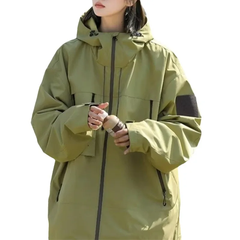 Green Functional Charge Jacket Outdoor Sports Coat Windproof Waterproof Casual Jackets Zippe Big Pockets Tops Spring, Autumn New