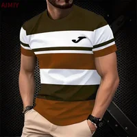 T-shirt imprimé rayé pour hommes, décontracté, col rond, manches courtes, à la mode, pour l'extérieur, été 5