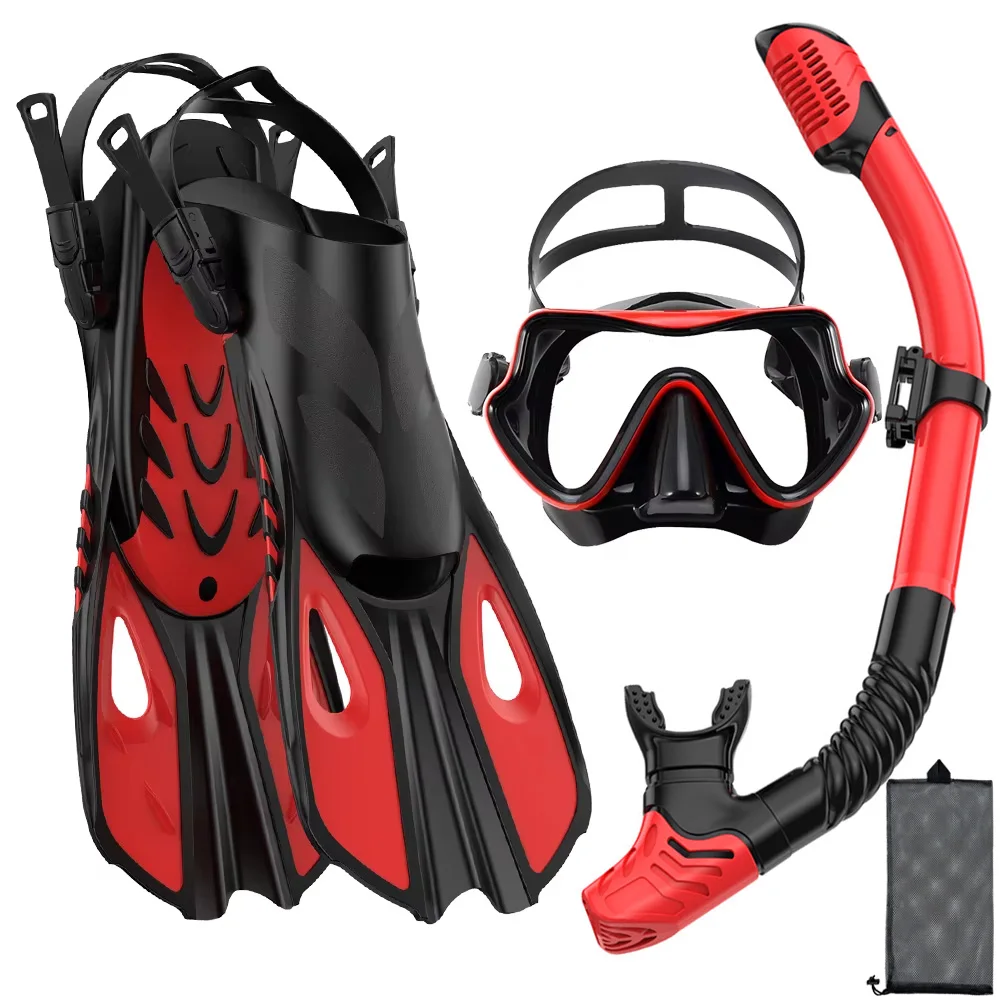 Schnorchel-Set mit Panorama-Sichtmaske, Verstellbaren Tauchflossen, Trocken-Schnorchel und Reisetasche - Schnorchelausrüstung für Erwachsene – Detail 16