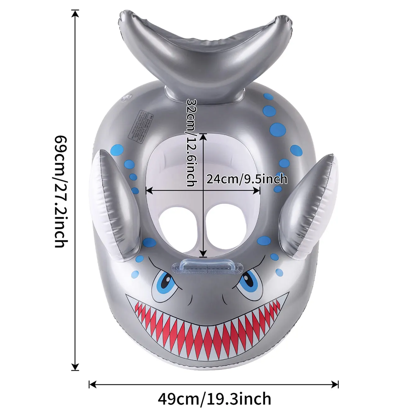 Anillo de asiento grueso inflable en forma de tiburón con asas, flotador recreativo y para deportes acuáticos de verano para diversión al aire libre, 1 ud.