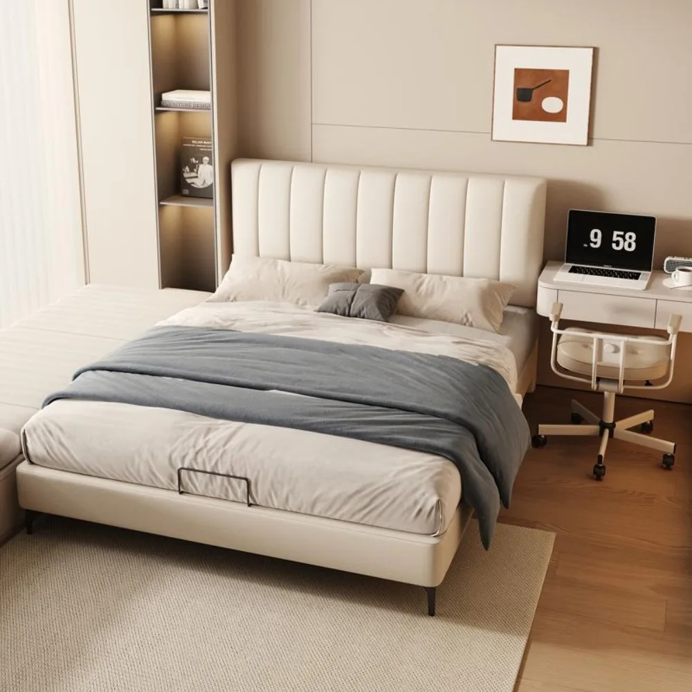 er-Luxury King Size Waterproof Headboard Bed Nordic Design Multifunctional Unique Furniture Children Stylish Bedroom Decor-