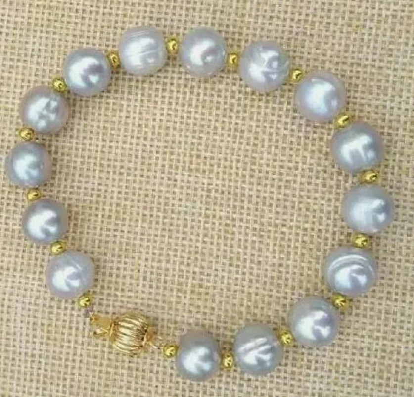 

Fine Jewelry 10-11mm natural South Sea grey pearl bracelet with 7.5-8-inch 18k P ball buckl