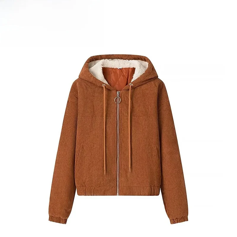 

ZAB Autumn New Women's Faionable Casual Cotton Jaet with Hood All-Match Velvet ort Coat Polyester Fiber Ladies' Wear