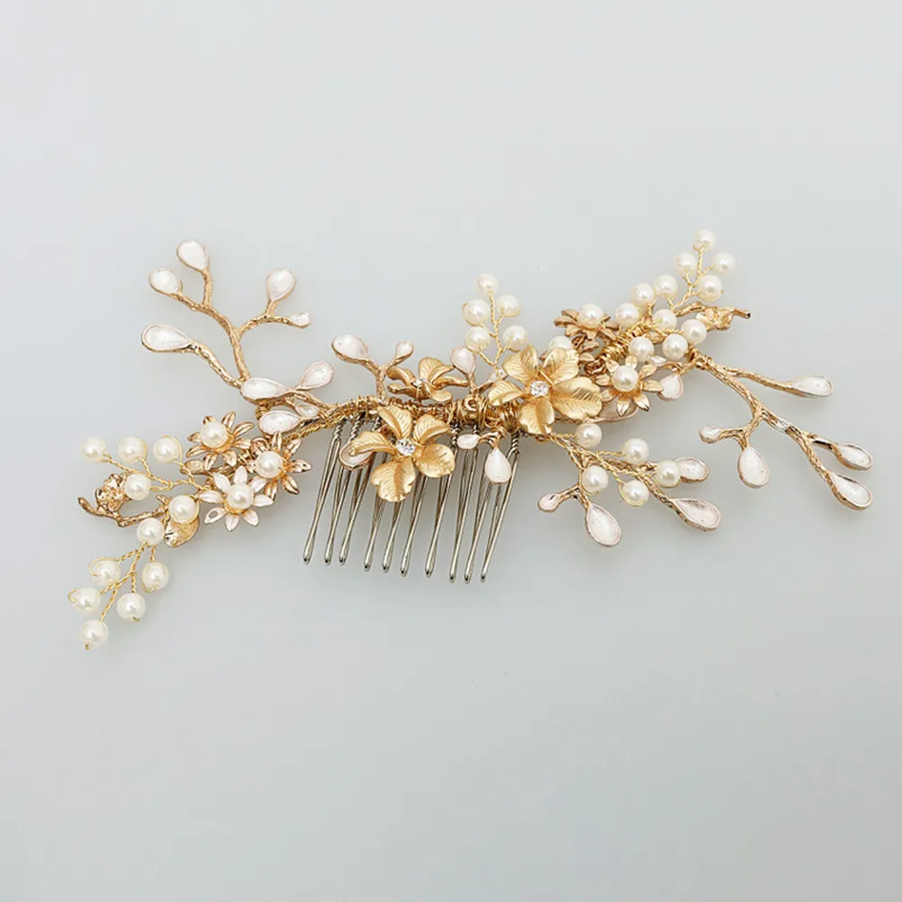 Pearl Hair Comb Alloy Polished Surface Exquisite Flower Hairpin Comb Wedding Bridal Hair Clip Party Banquet Soiree