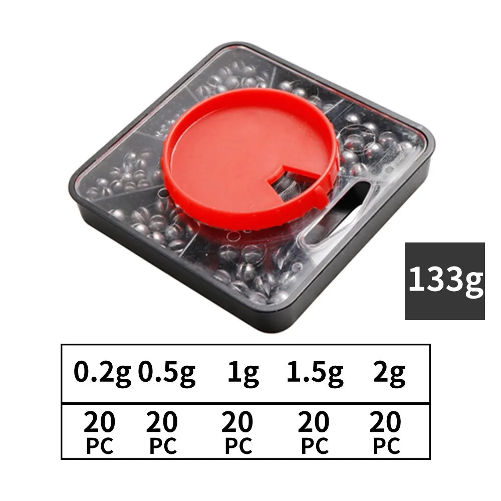 100Pcs Fishing Weights Sinkers Lead Weights Round Split Shot Sinker 5 Size with Box Removable Egg Lead Assortment Tackle