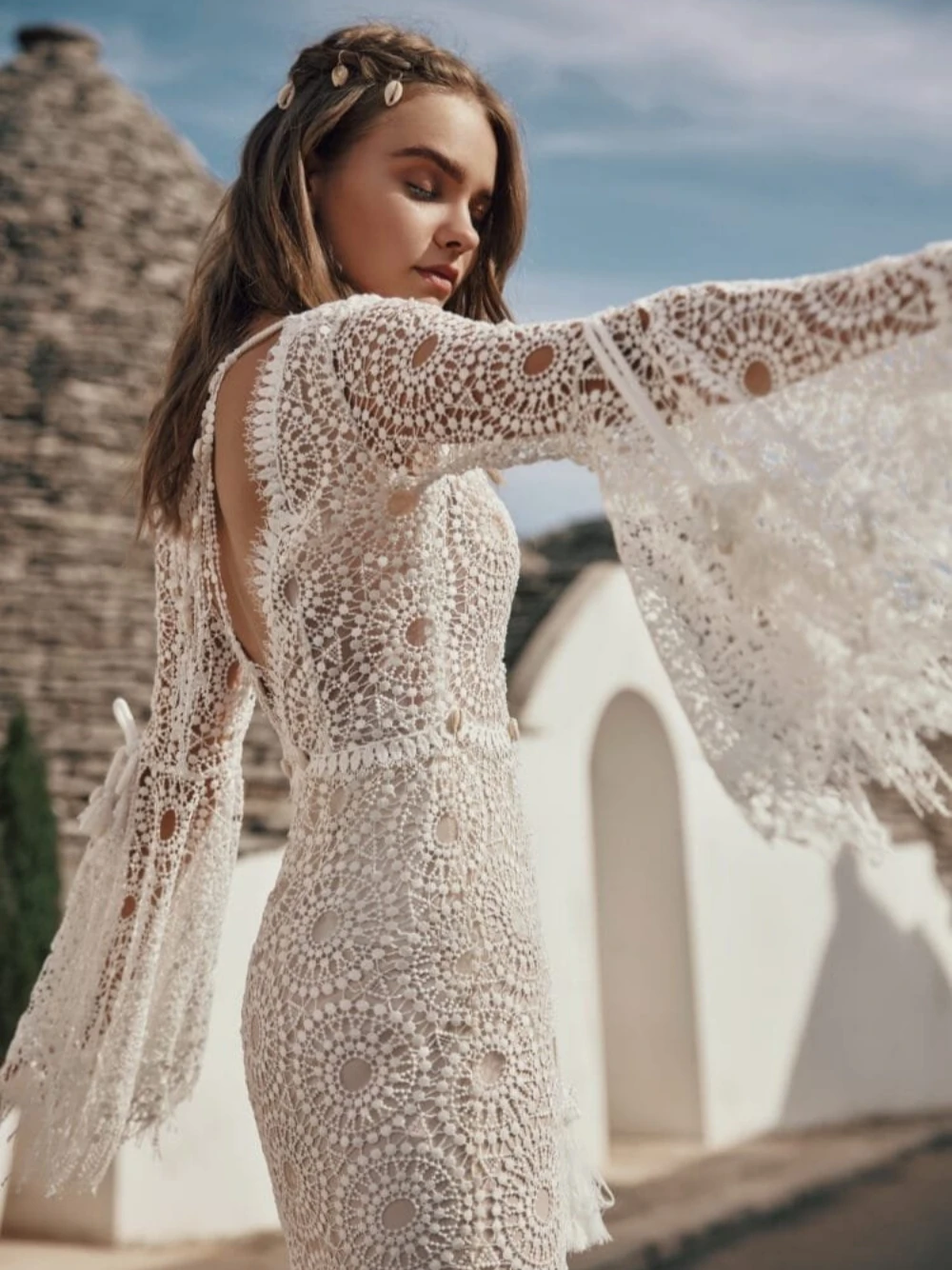 Bohemian Lace Fashion Wedding Dress 2025 Mermaid Appliques Dress For Bride Beach V Neck Tassel Bridal Gown Customized Women