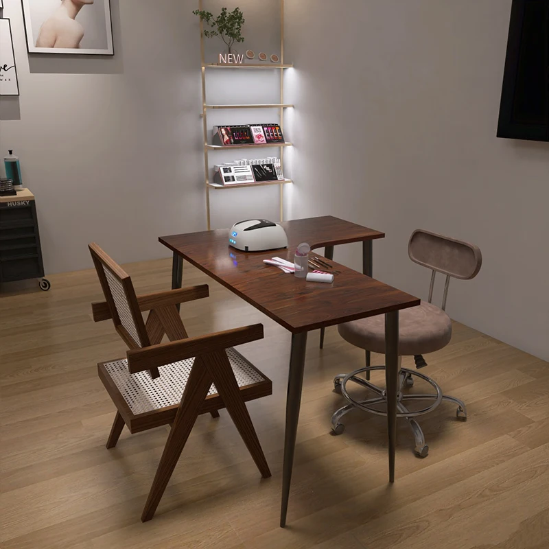 #Minimalist Wabi Sabi Nail Desk Unique Trendy Retro Design Nail Table Elegant Premium Mesa De Manicure Profissional Furniture