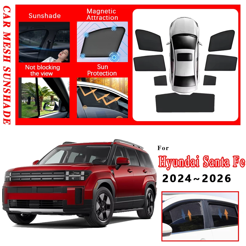 

For Hyundai Santa Fe Accessories MX5 2024 2025 2026 Mesh Sunshades Protection Heat Insulation Magnetic Window Privacy Sun Shades