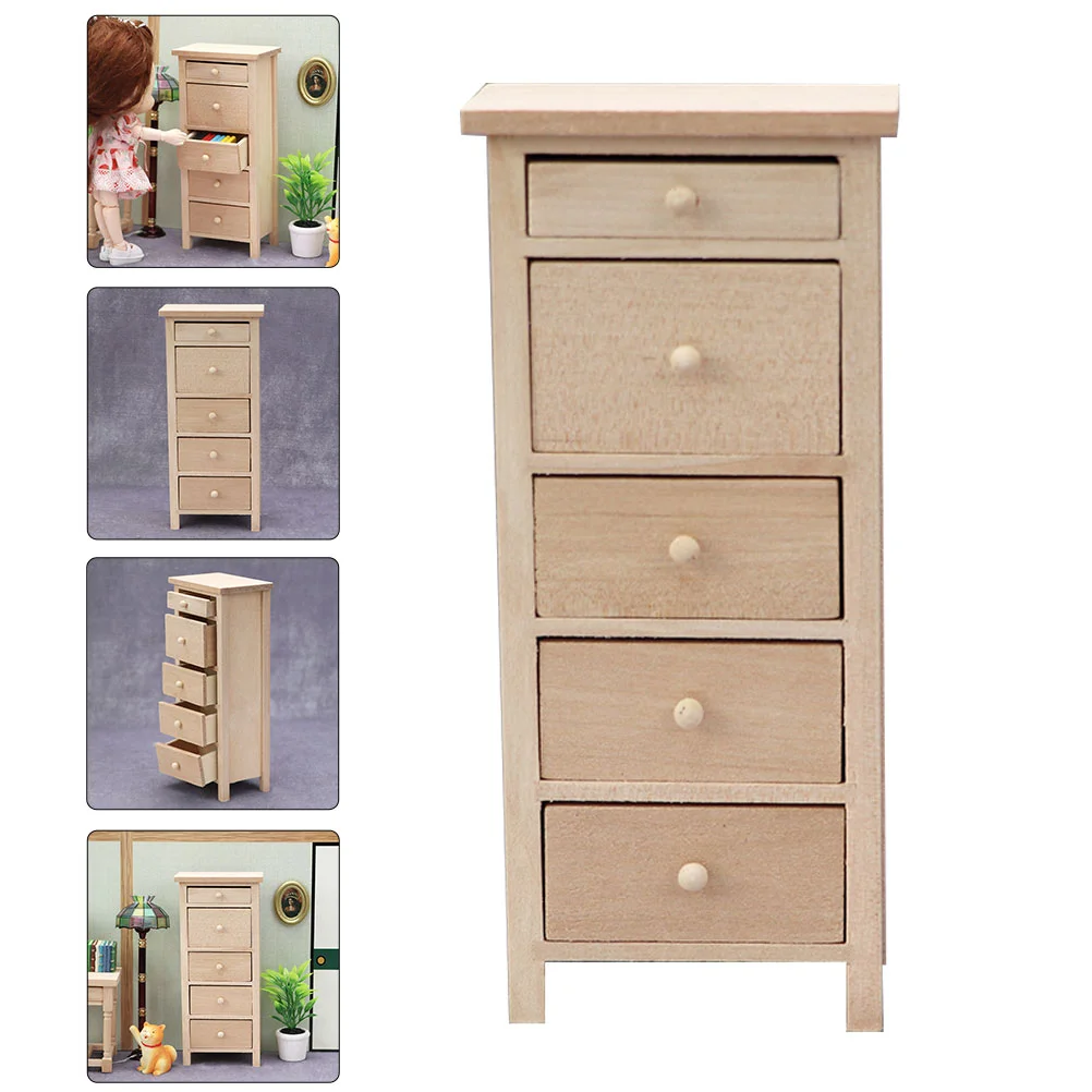 

Bedside Table Mini Chest of Drawers Nightstand Accessories Wooden Miniature Model