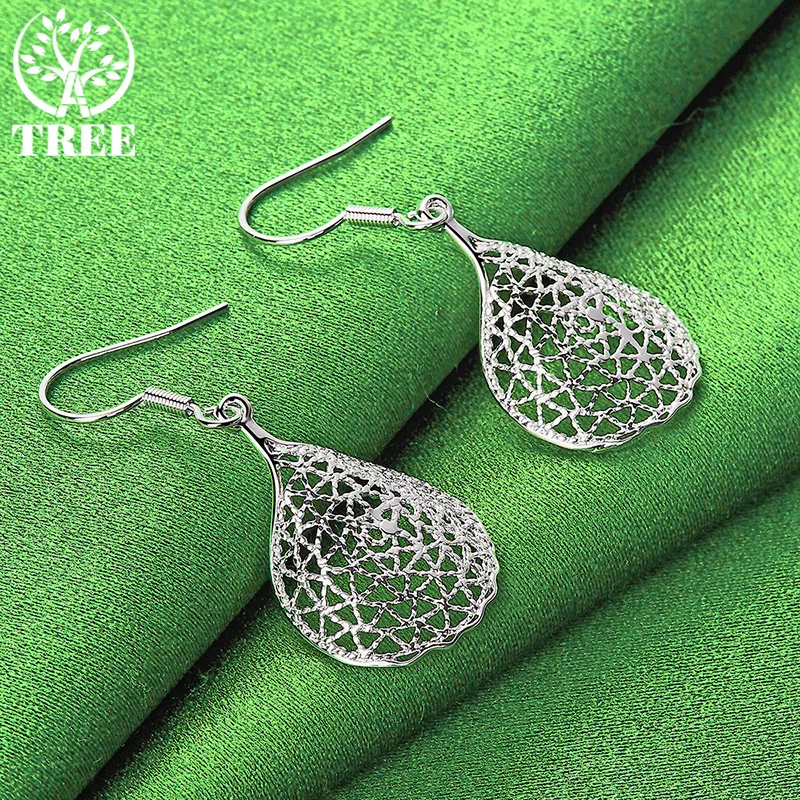 Retro 925 Sterling Silver Hollow Water Droplet Drop Earrings For Lady Birthday Wedding Party Versatile Design Jewelry Accessorie